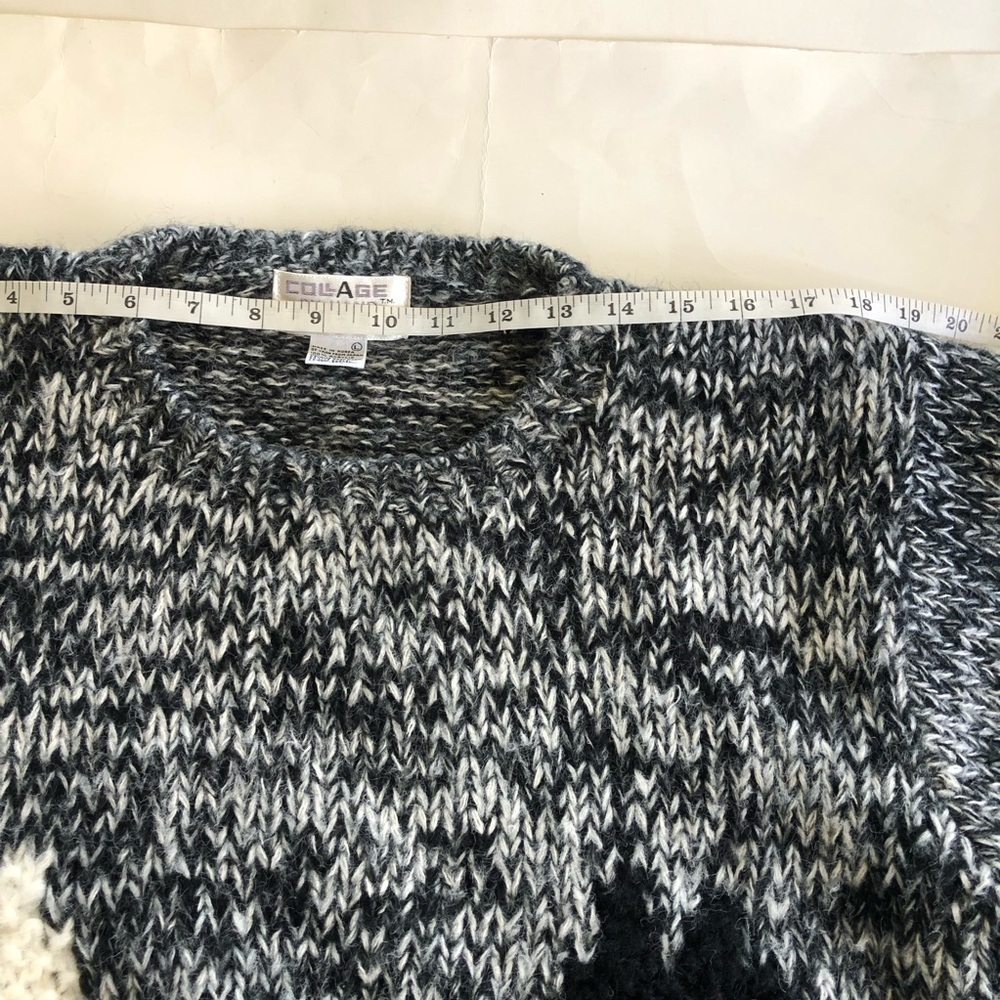 Vtg COLLAGE By Hand Chunky Knit Black/White Scotty Dogs Crew Neck Sweater Size L - Picture 7 of 9